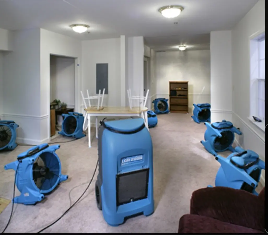 Air movers and dehumidifier setup for Water Extraction & Removal in Dallas